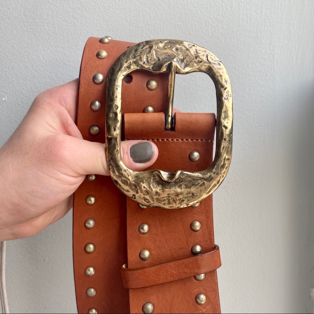 WCM Wide Boho Leather & Gold Studded Waist Belt